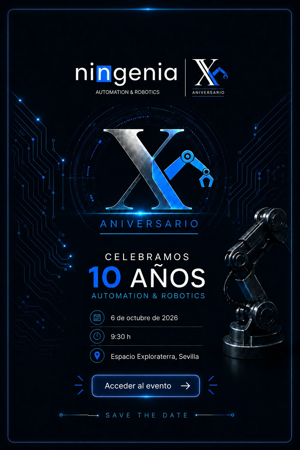 Cartel del décimo aniversario de Ningenia Automation & Robotics