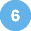 Número 6 blanco sobre círculo azul claro